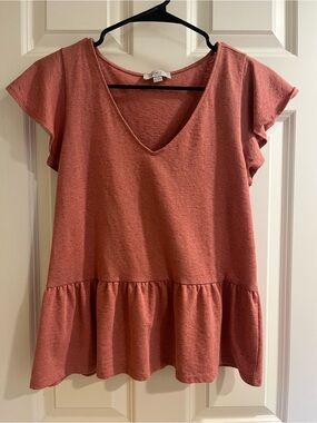 LOFT Dusty Rose V-Neck Peplum Top
